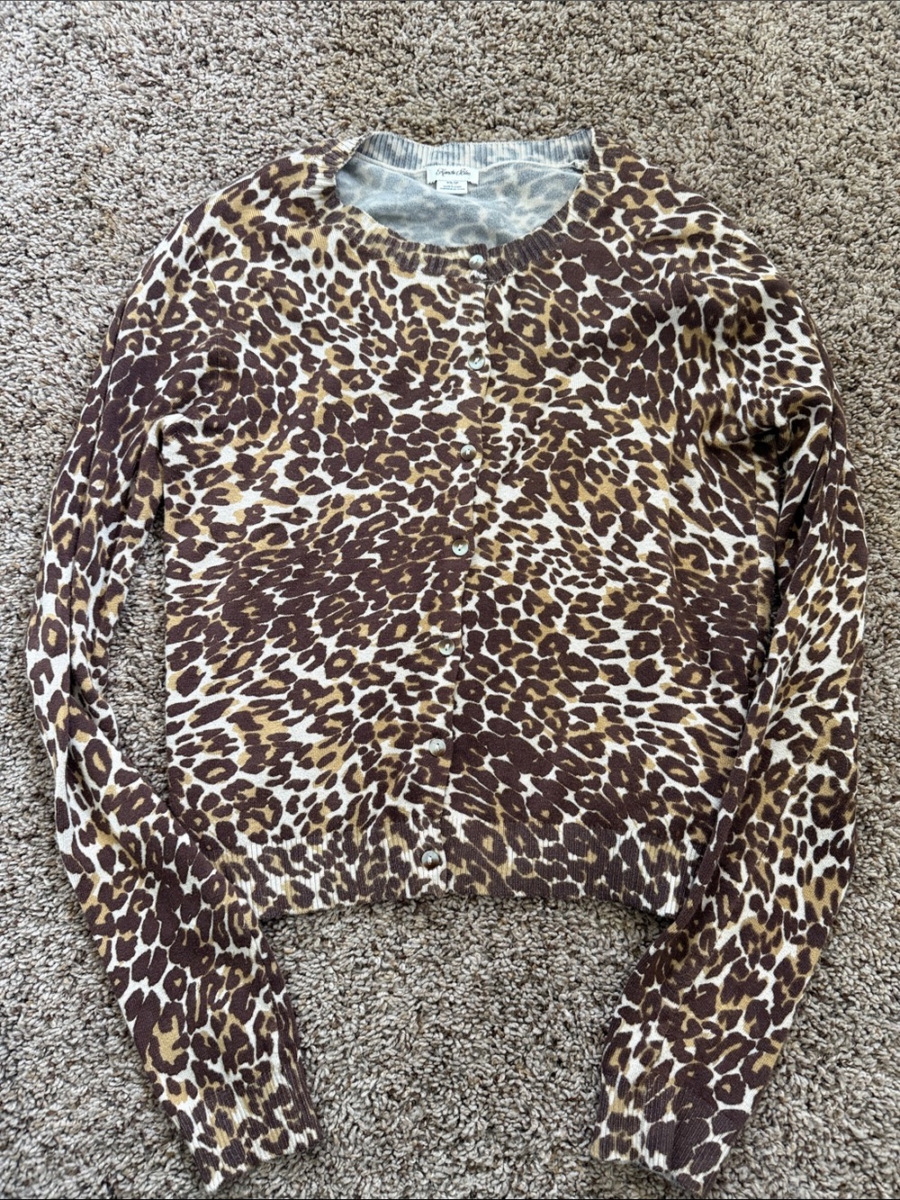Leopard Print Button-Front Women's Sweater Cardigan - Brown/Tan